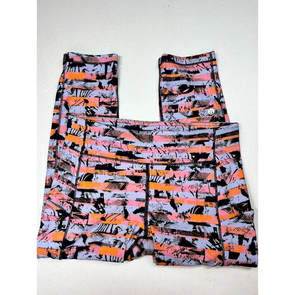 Lululemon Speed Up Crop 21" Inseam Inversion Multi Orange Pink Black Size 8